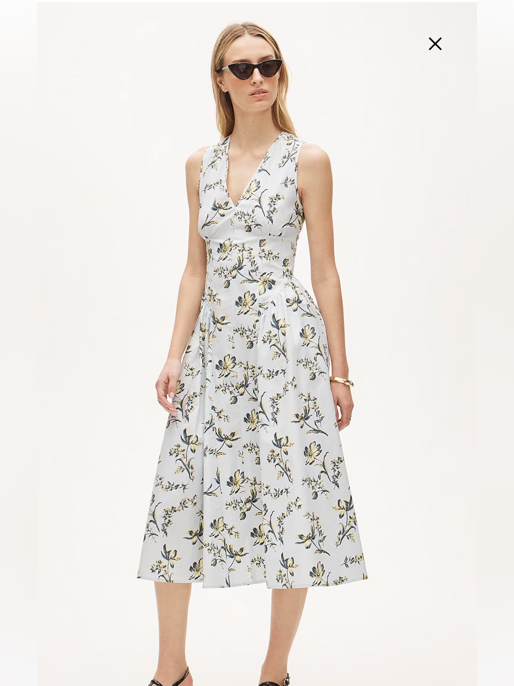 J. Crew Light Blue Floral V-Neck Dress With Yellow And Charcoal Lotus Print
